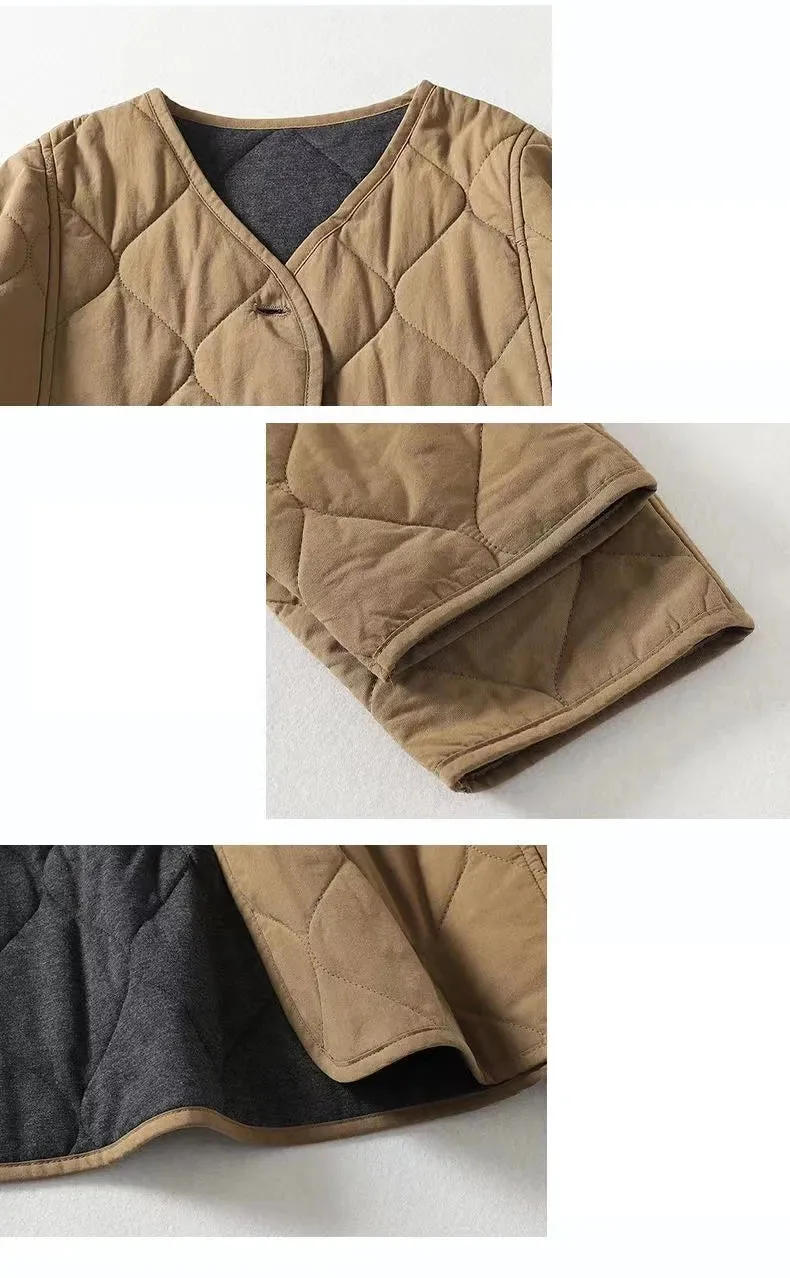 Minimalist Collarless Quilted Jacket – Warm & Stylish