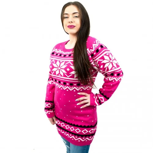 Miss Lulu Ladies Christmas Jumper With Snowflake Pattern - Small Pink | Festive Winter Wear