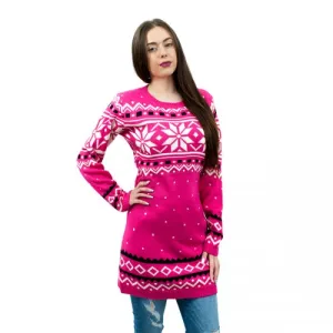 Miss Lulu Ladies Christmas Jumper With Snowflake Pattern - Small Pink | Festive Winter Wear