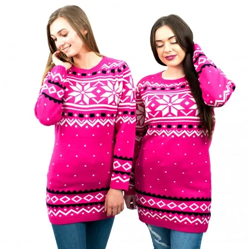 Miss Lulu Ladies Christmas Jumper With Snowflake Pattern - Small Pink | Festive Winter Wear