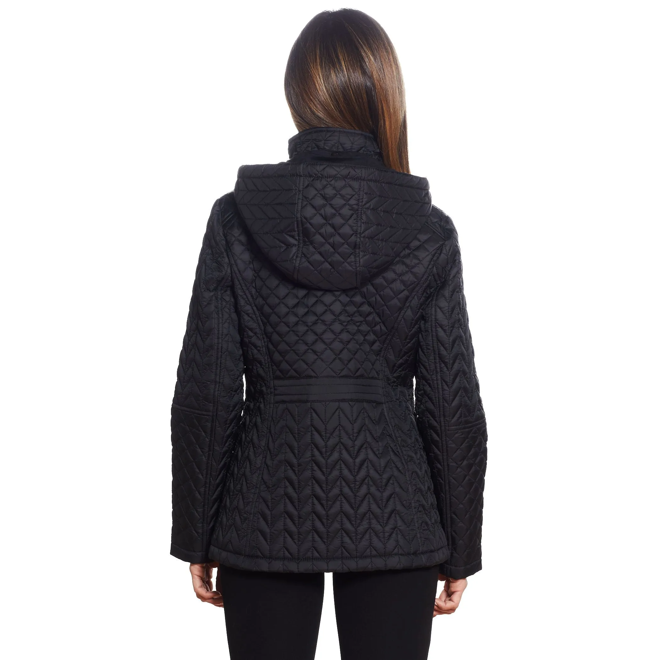 Multi Quilted Side Tab Fur Trim Hood Jacket