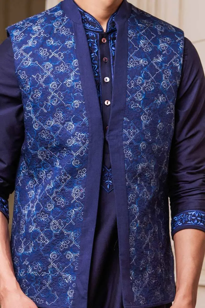 Navy All Over Printed Quilted Bundi