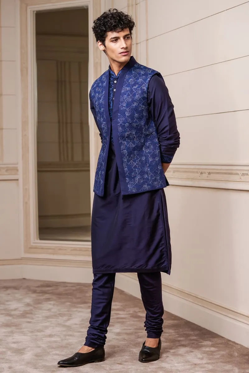 Navy All Over Printed Quilted Bundi