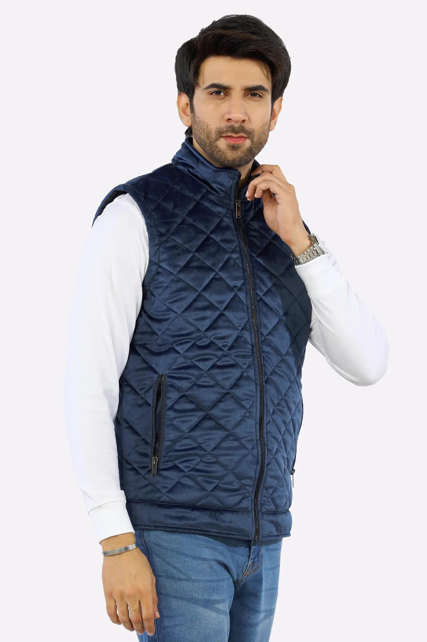 Navy Blue Quilted Puffer Vest for Mens