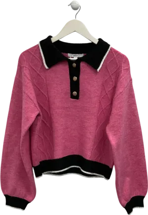 Next Pink Contrast Polo Collar Knitted Jumper UK M