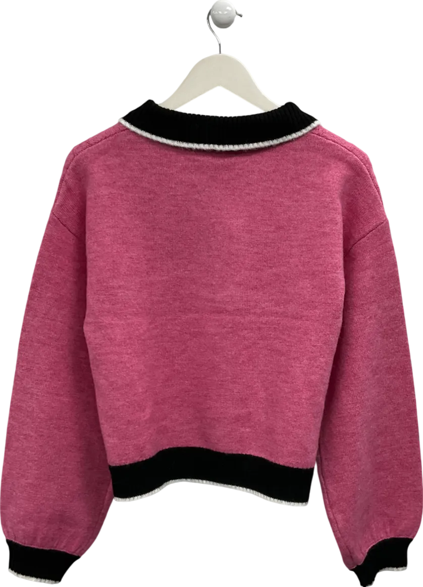 Next Pink Contrast Polo Collar Knitted Jumper UK M