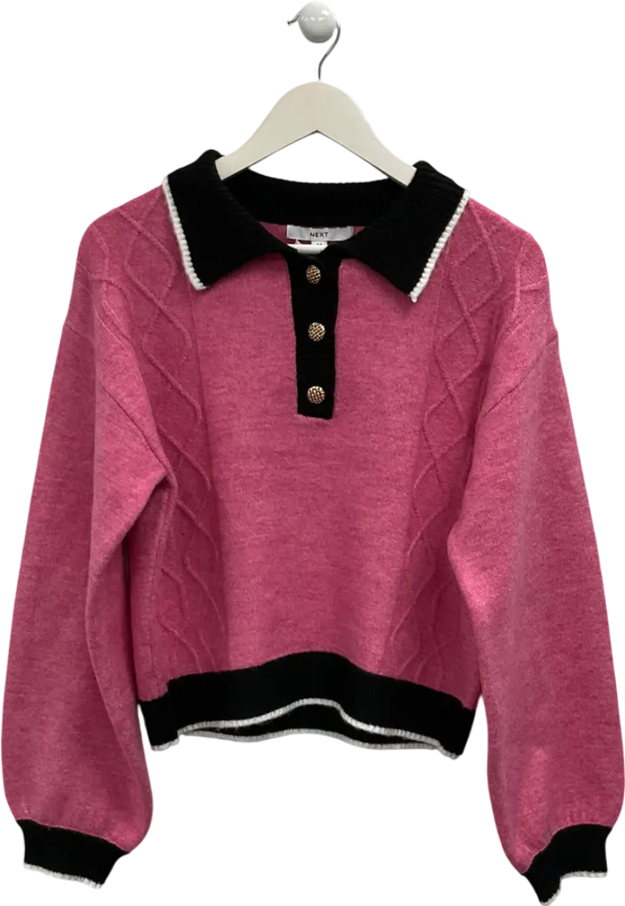 Next Pink Contrast Polo Collar Knitted Jumper UK M