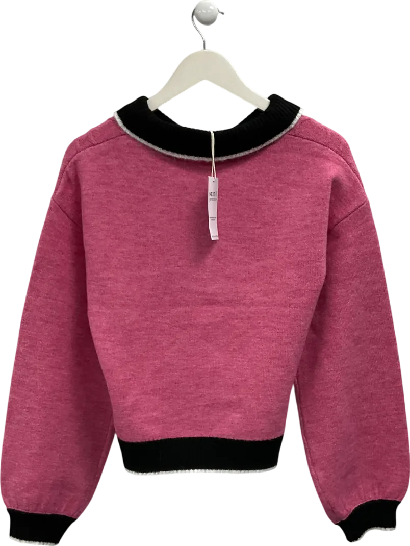 Next Pink Contrast Polo Collar Knitted Jumper UK M