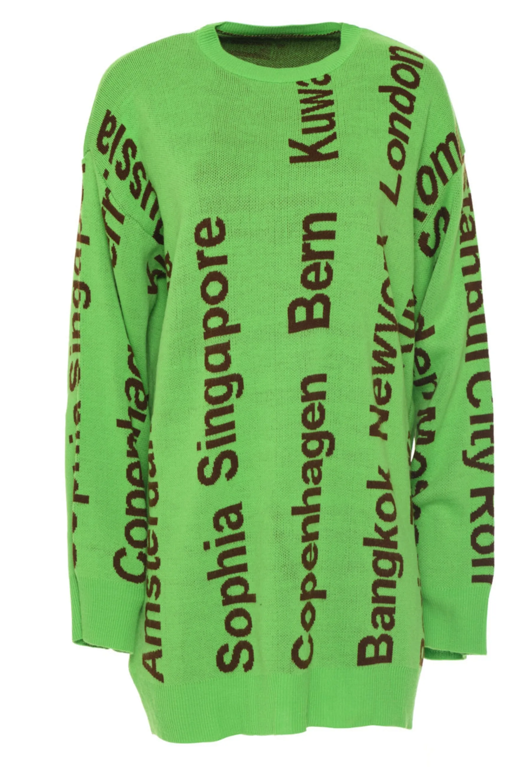 Oversized City Print Knit Sweater - Green