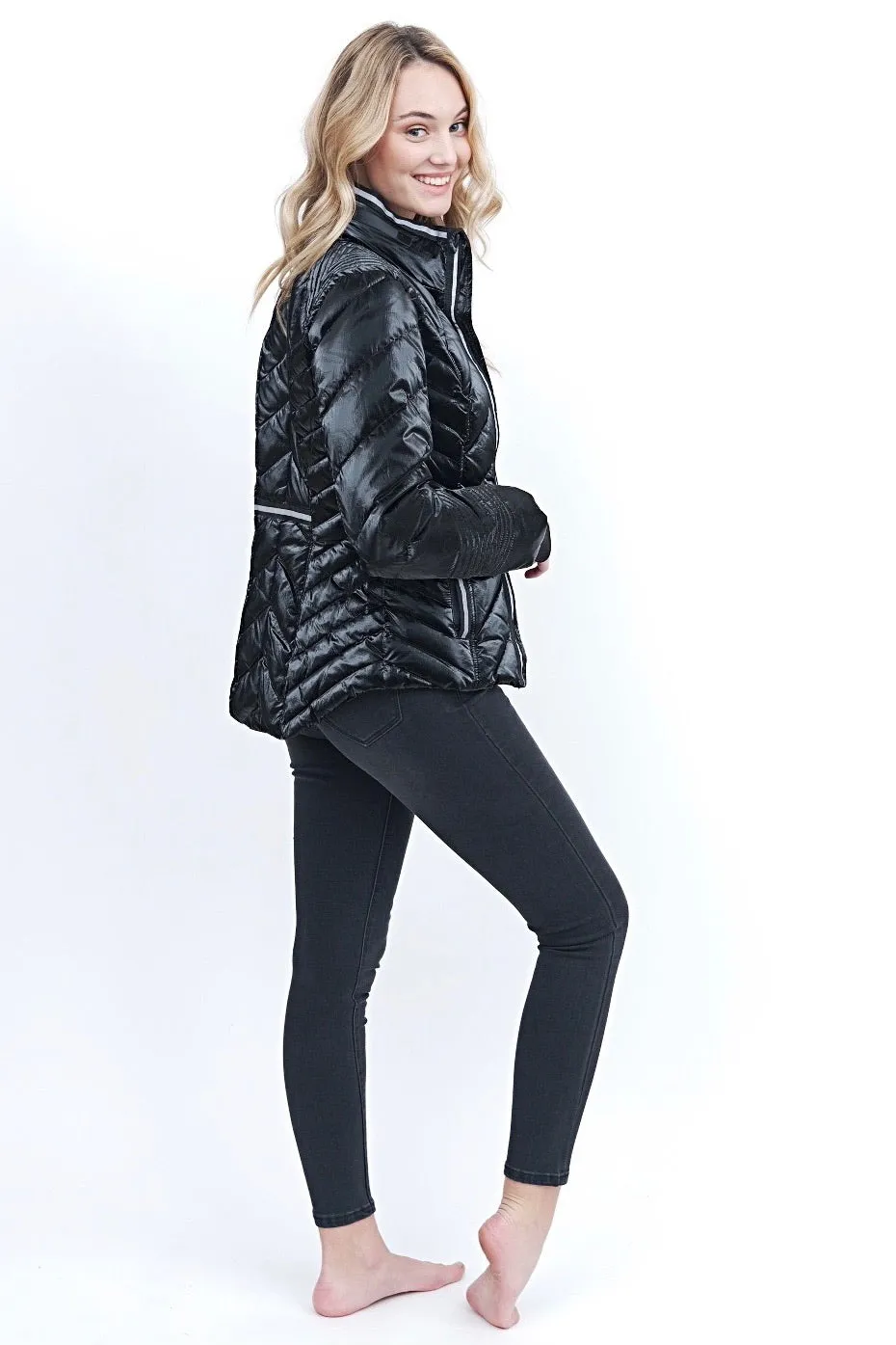 Puffer Jacket with Zip Down Hood Black