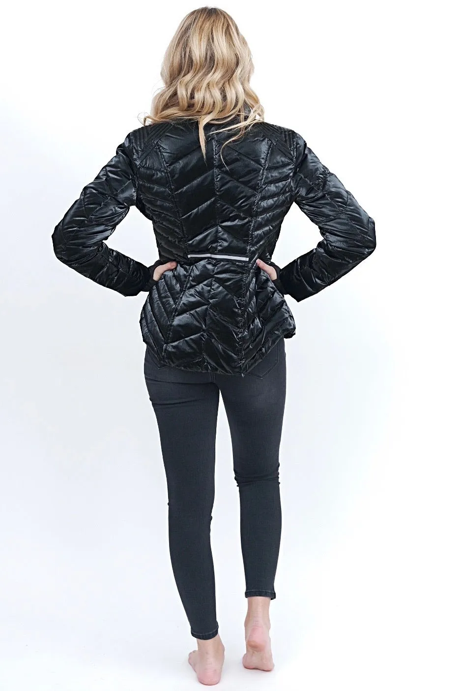 Puffer Jacket with Zip Down Hood Black