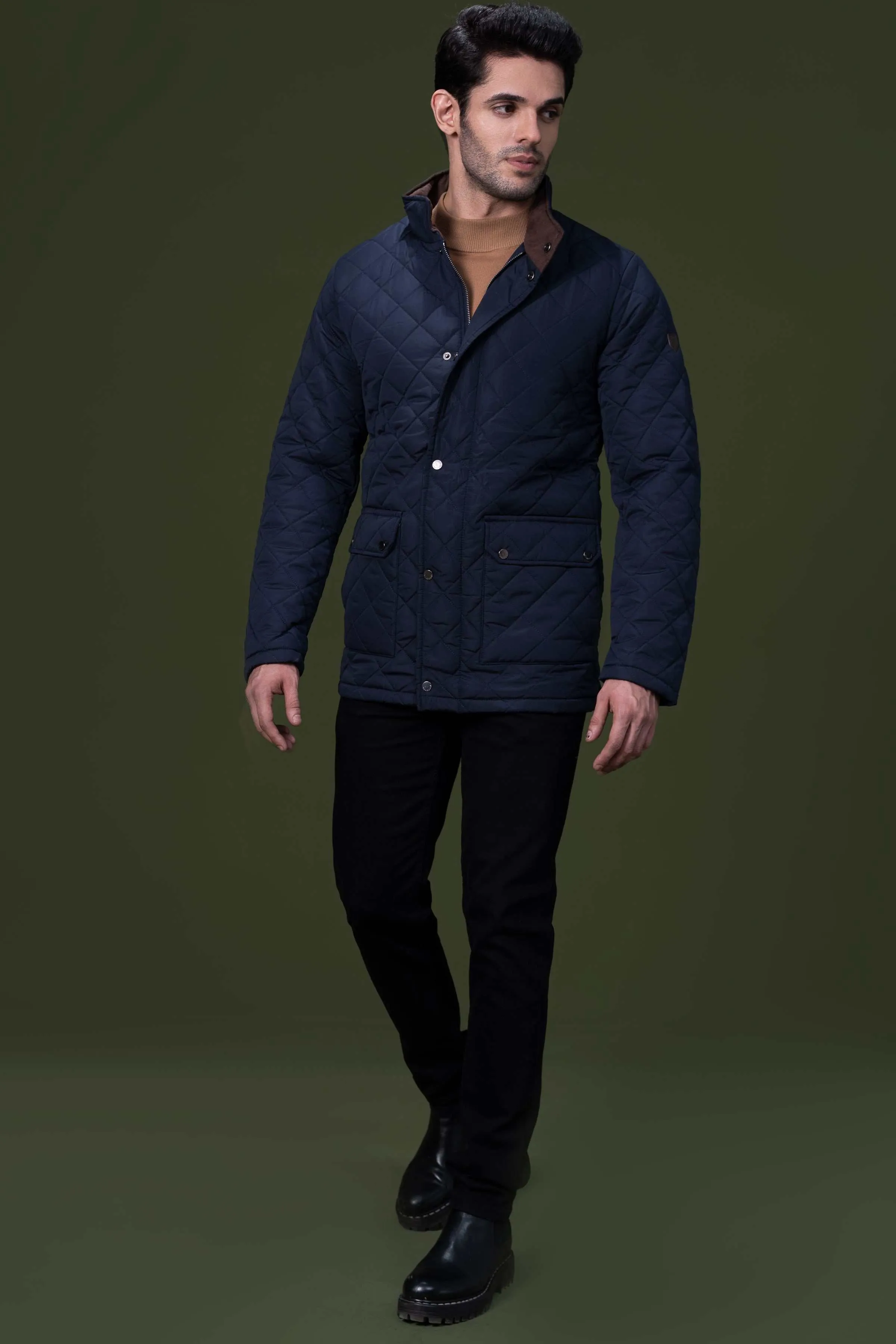 QUILTED LONG JACKET NAVY