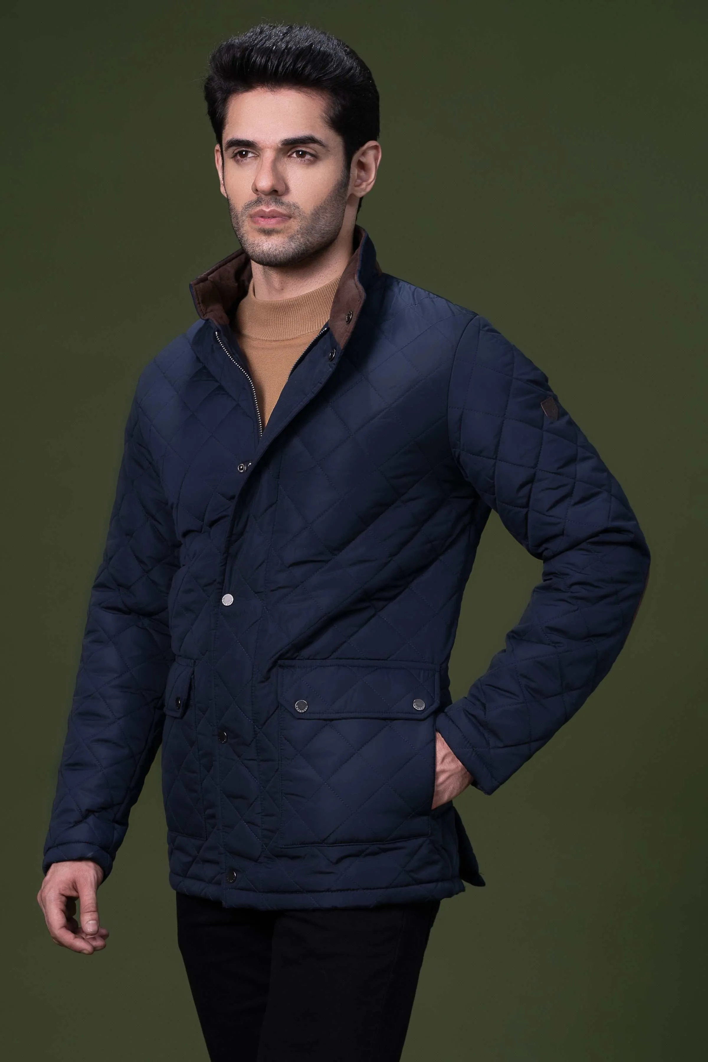 QUILTED LONG JACKET NAVY