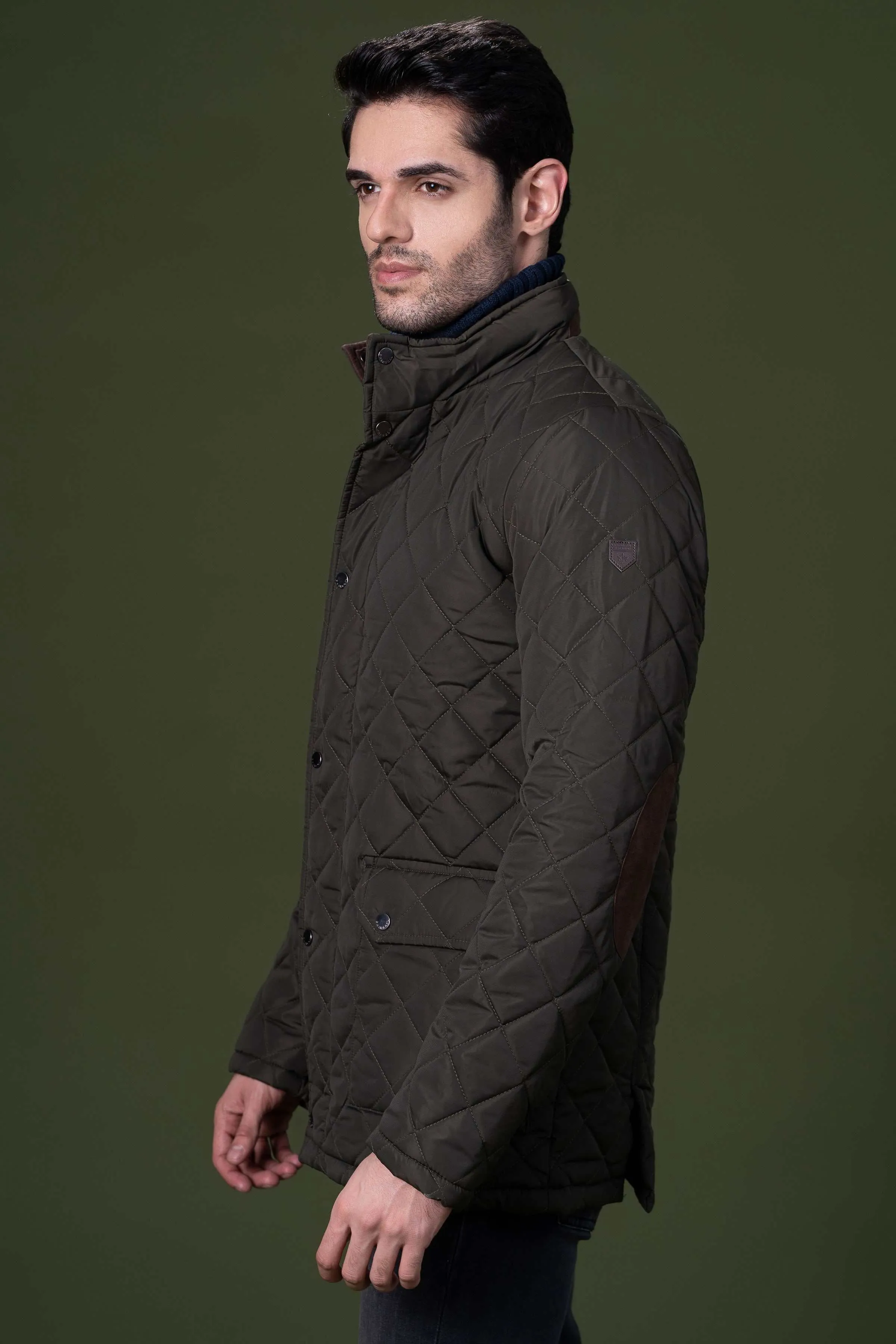 QUILTED LONG JACKET OLIVE