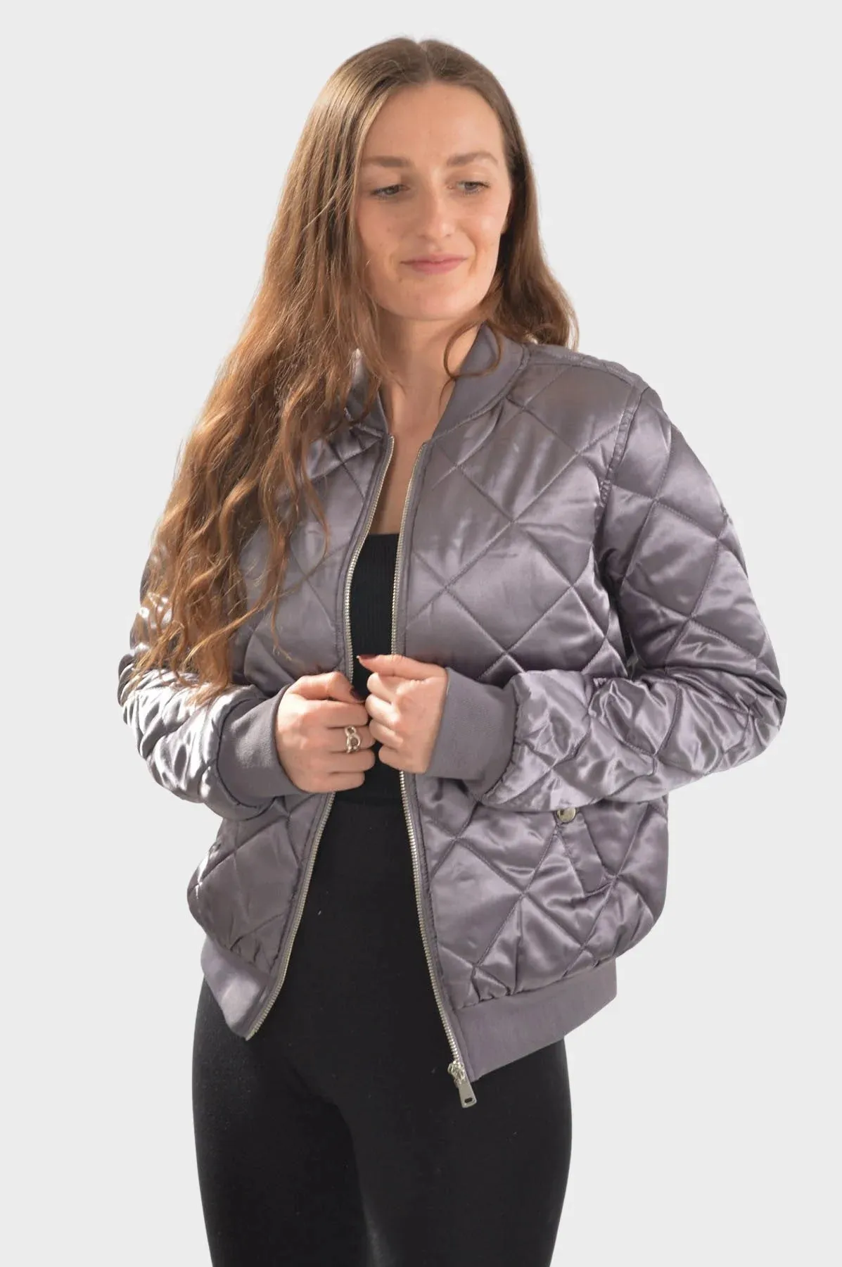 Quilted Satin Bomber Jacket