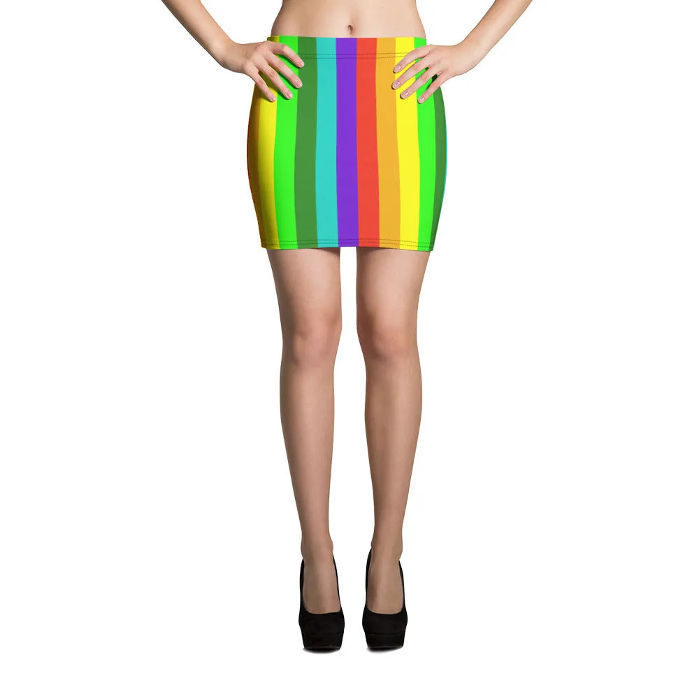 Rainbow Stripe Print Mini Skirt, Striped Women's Festival Gay Pride Skirt-Made in USA/EU