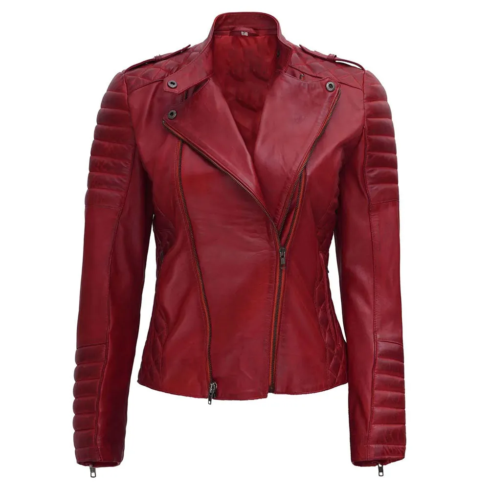 Red Women's Leather Motorcycle Jacket