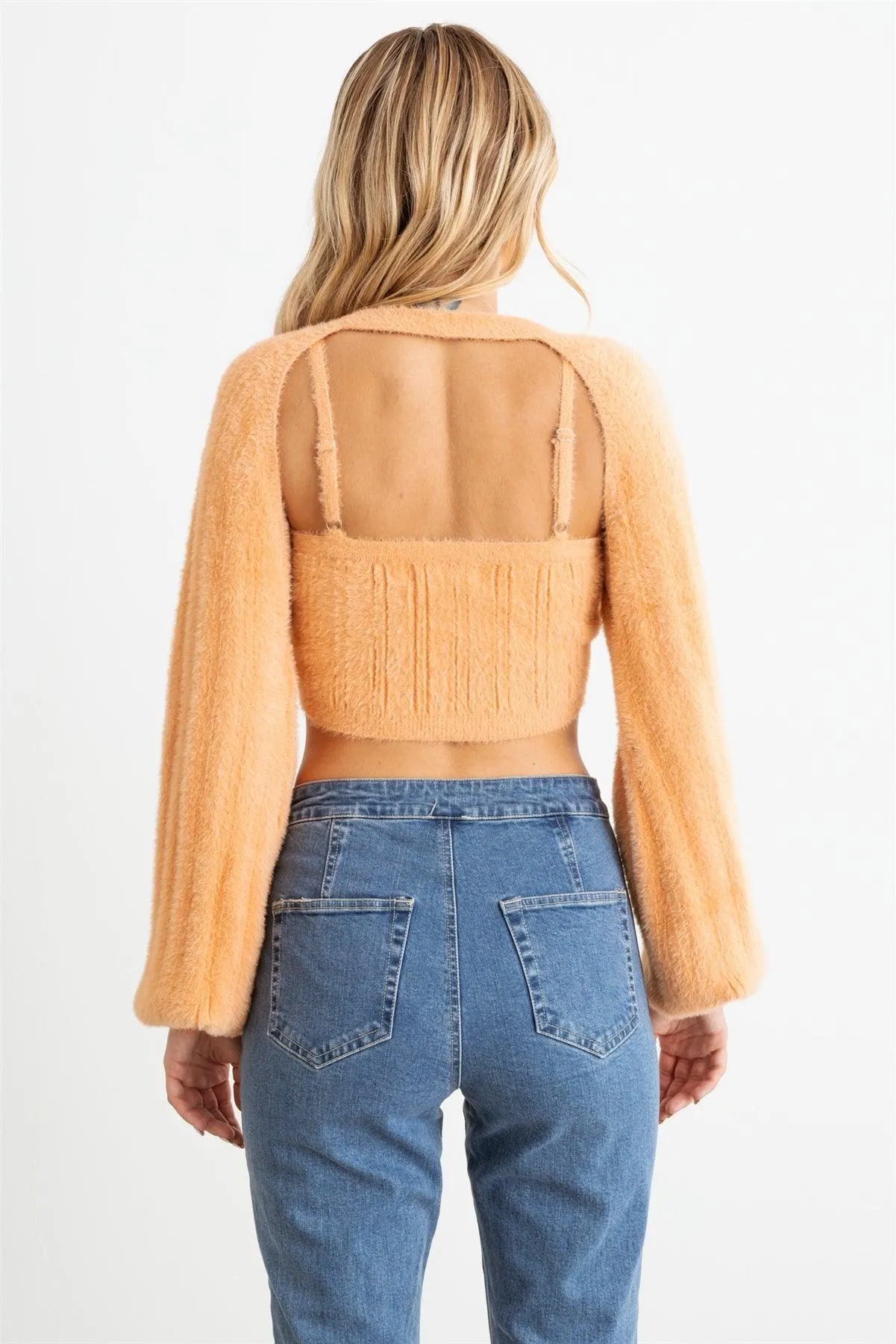 Ribbed Knit Crop Top & Long Sleeve Gold Chain Bolero Set