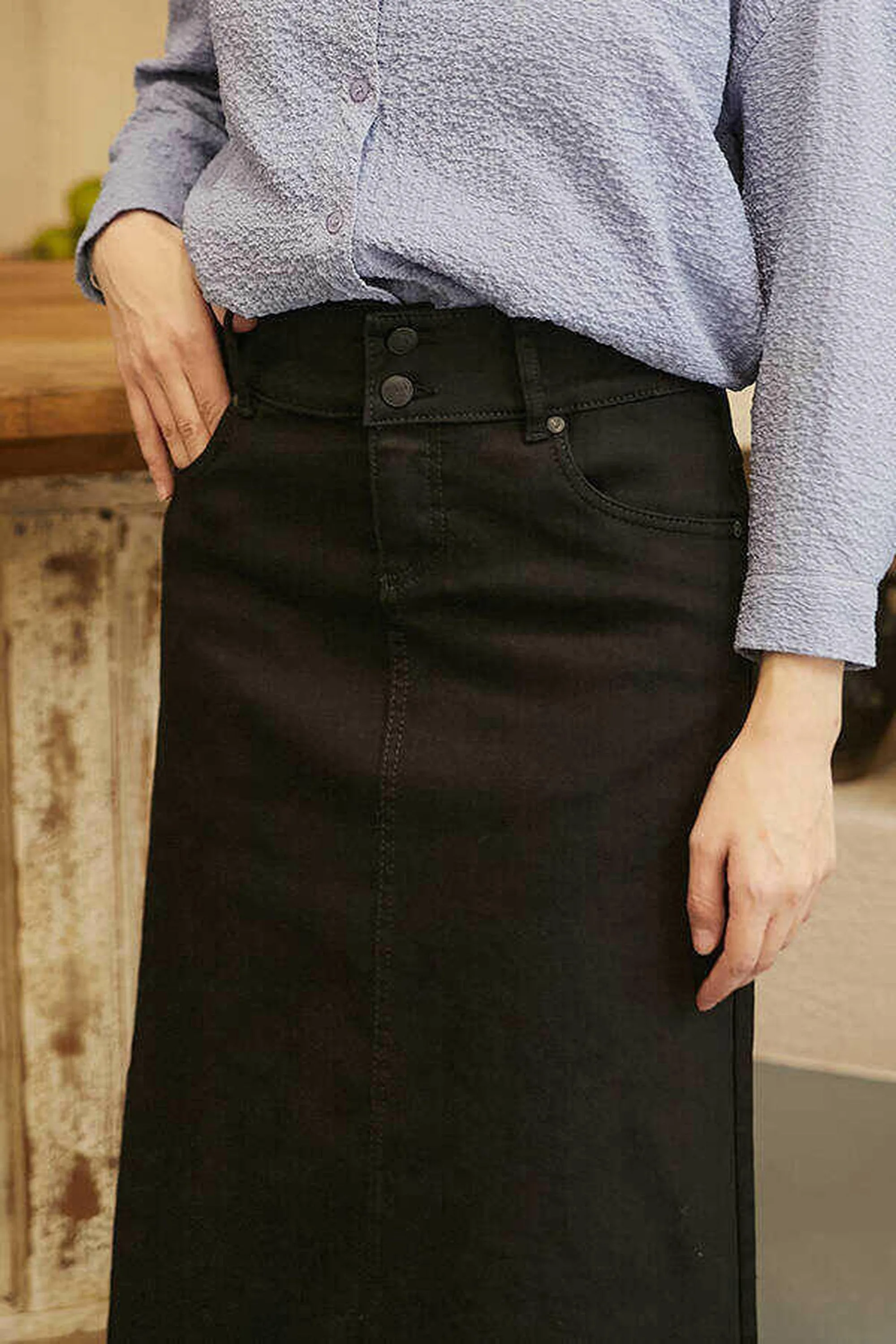 Ridged bottom Skirt Denim Skirt Blue Black