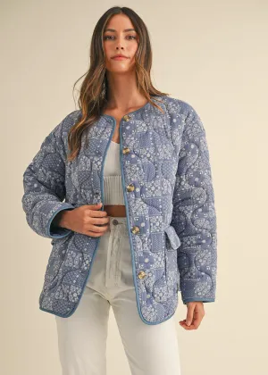 Sadie Paisley Bandana Quilted Jacket - Denim Blue