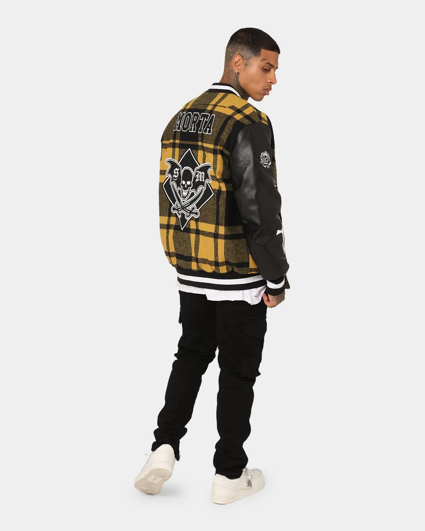 Saint Morta Graveyard Plaid Varsity Jacket Black/Yellow