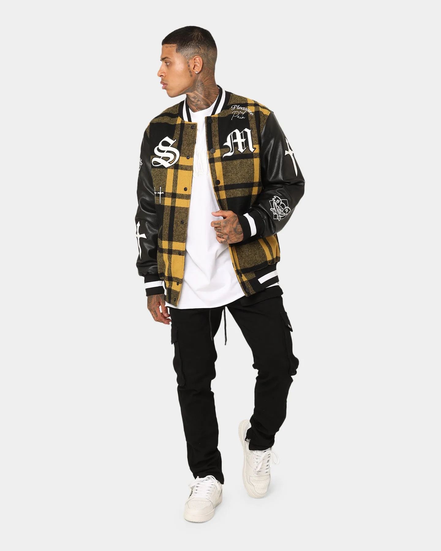 Saint Morta Graveyard Plaid Varsity Jacket Black/Yellow