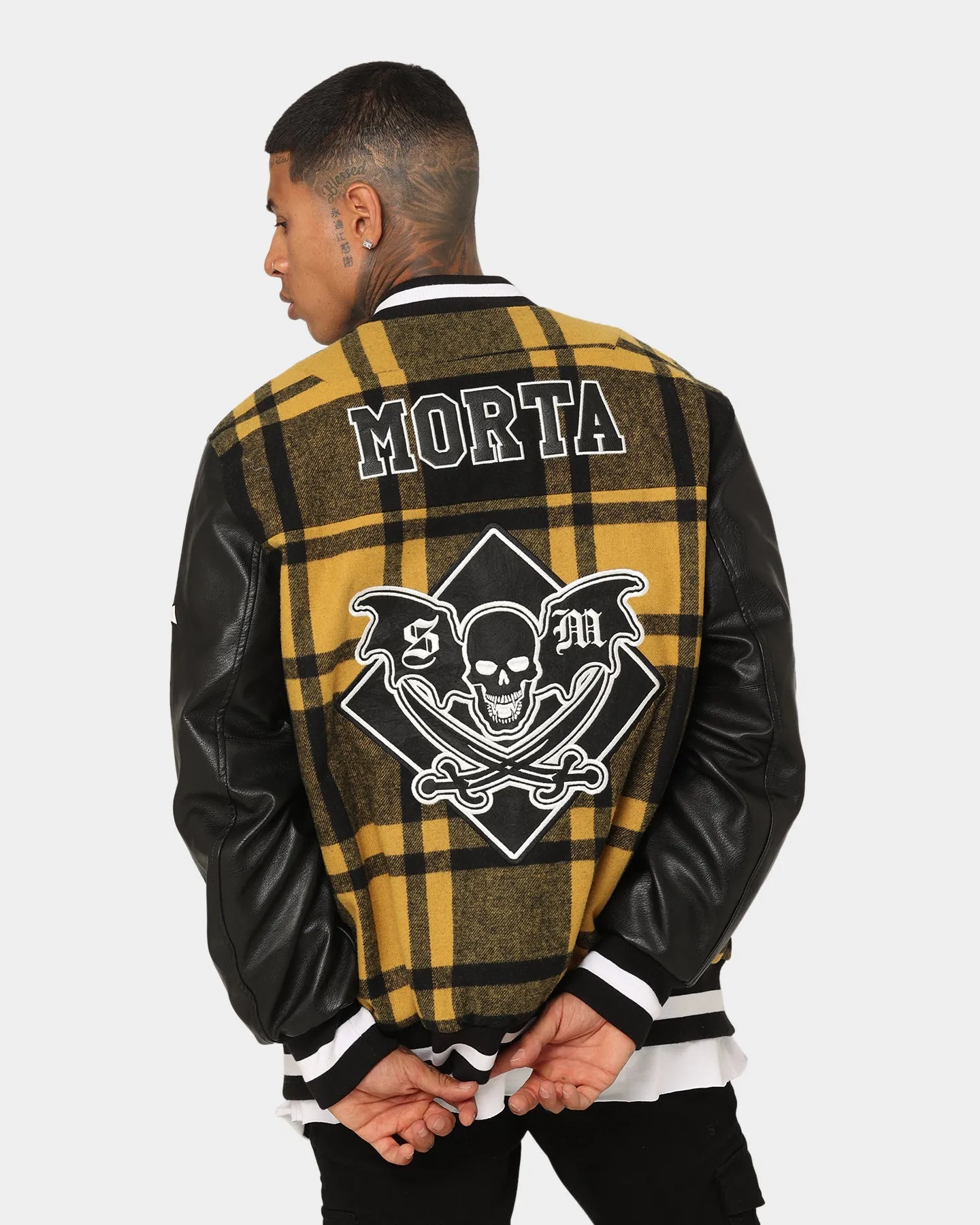 Saint Morta Graveyard Plaid Varsity Jacket Black/Yellow