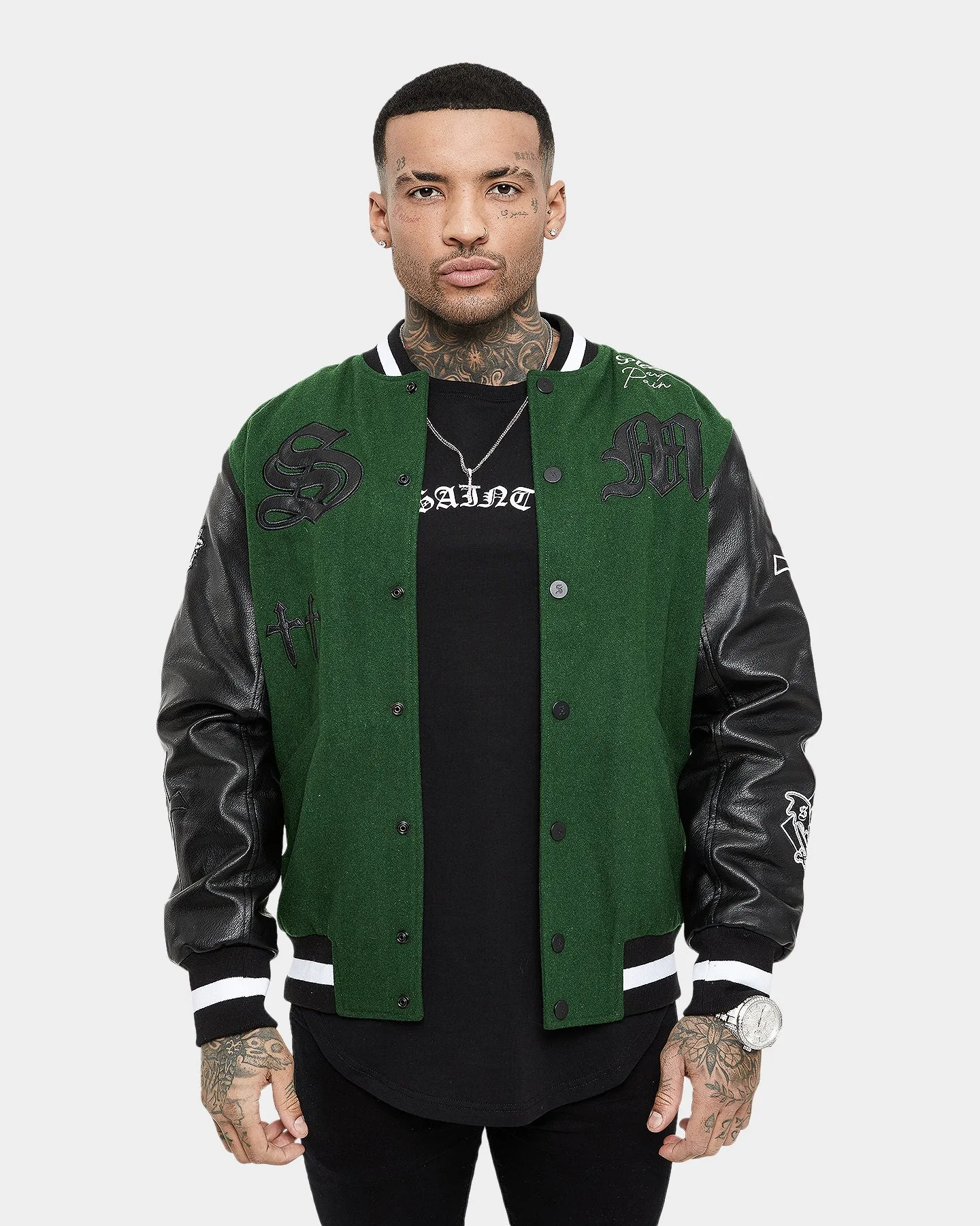 Saint Morta Graveyard Varsity Jacket Dark Green/Black