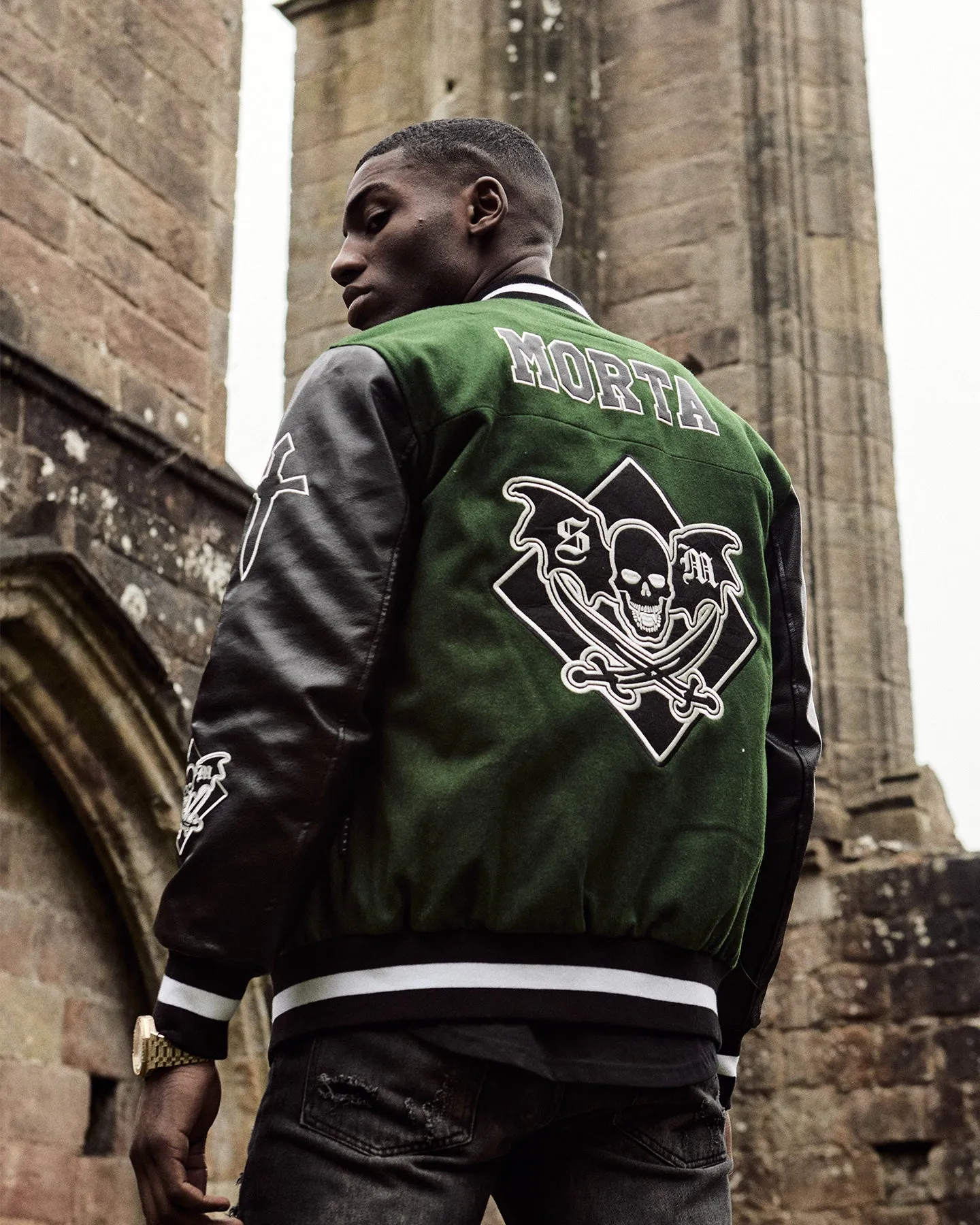 Saint Morta Graveyard Varsity Jacket Dark Green/Black