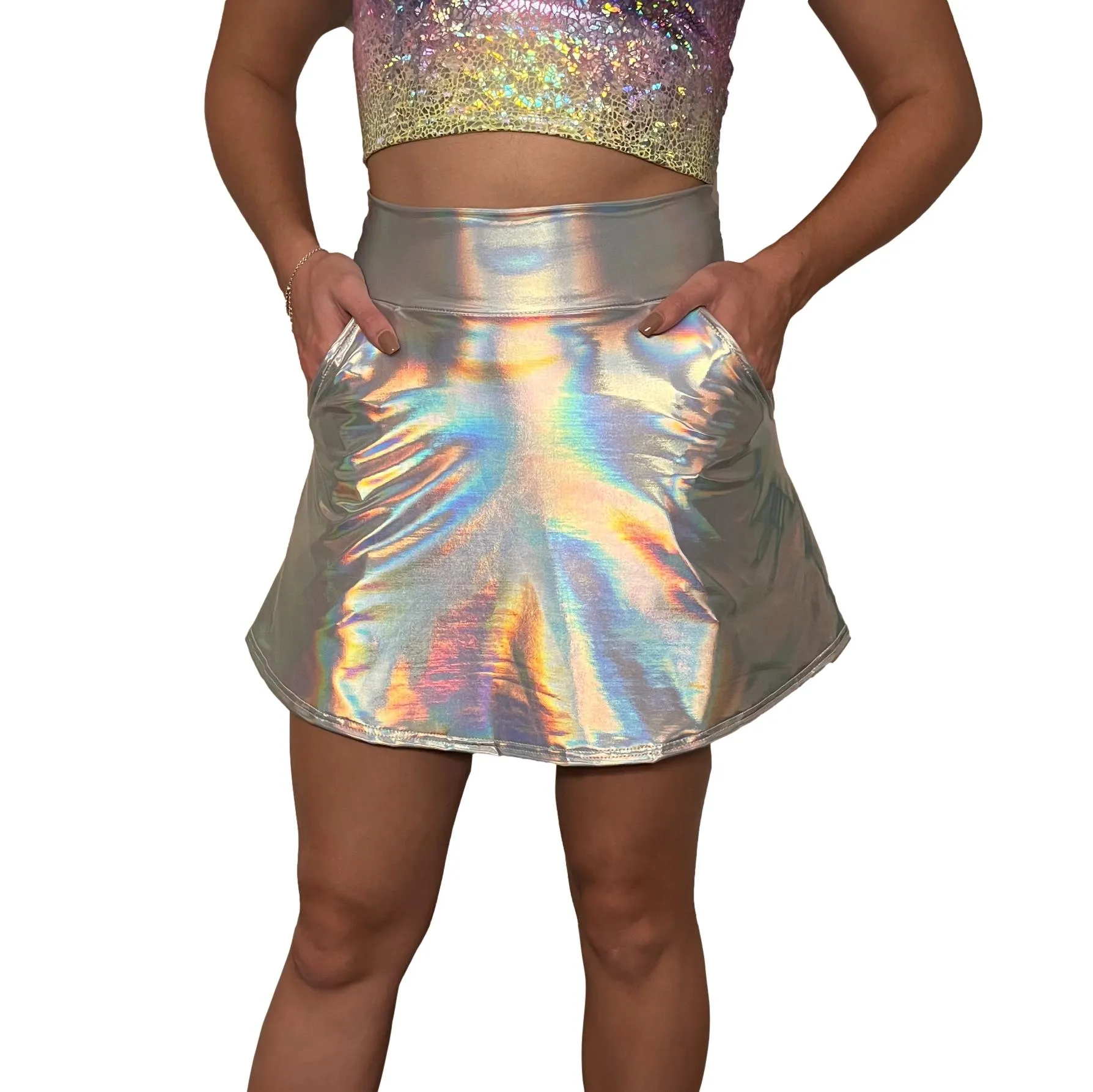 SALE - 2X - Opal Holographic A-line Skirt w/Optional Pockets