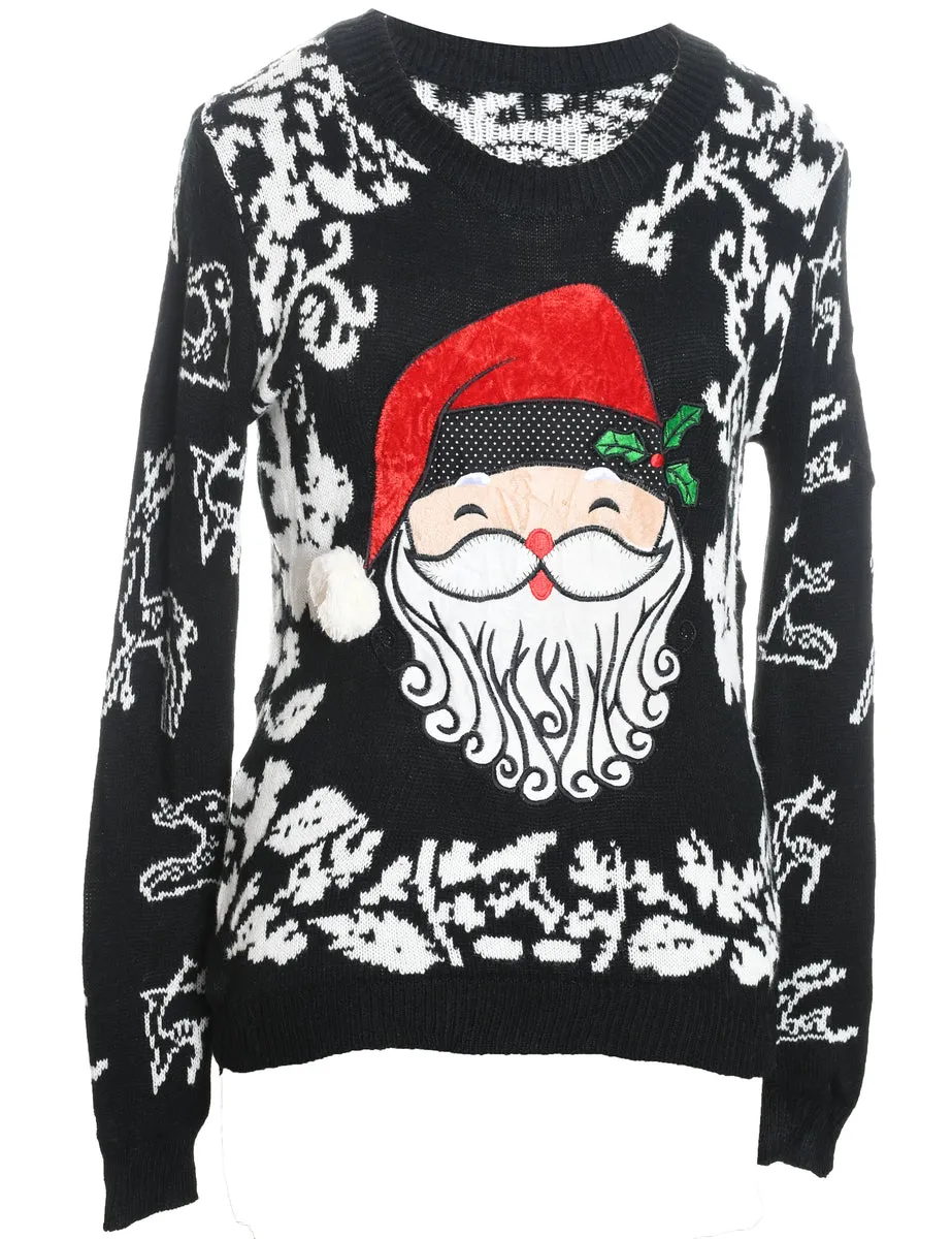 Santa Claus Design Black, Red & White Christmas Jumper - M