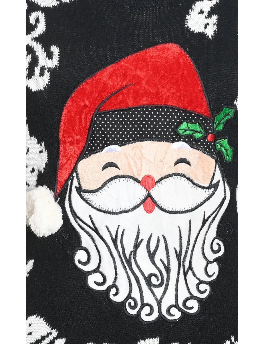 Santa Claus Design Black, Red & White Christmas Jumper - M