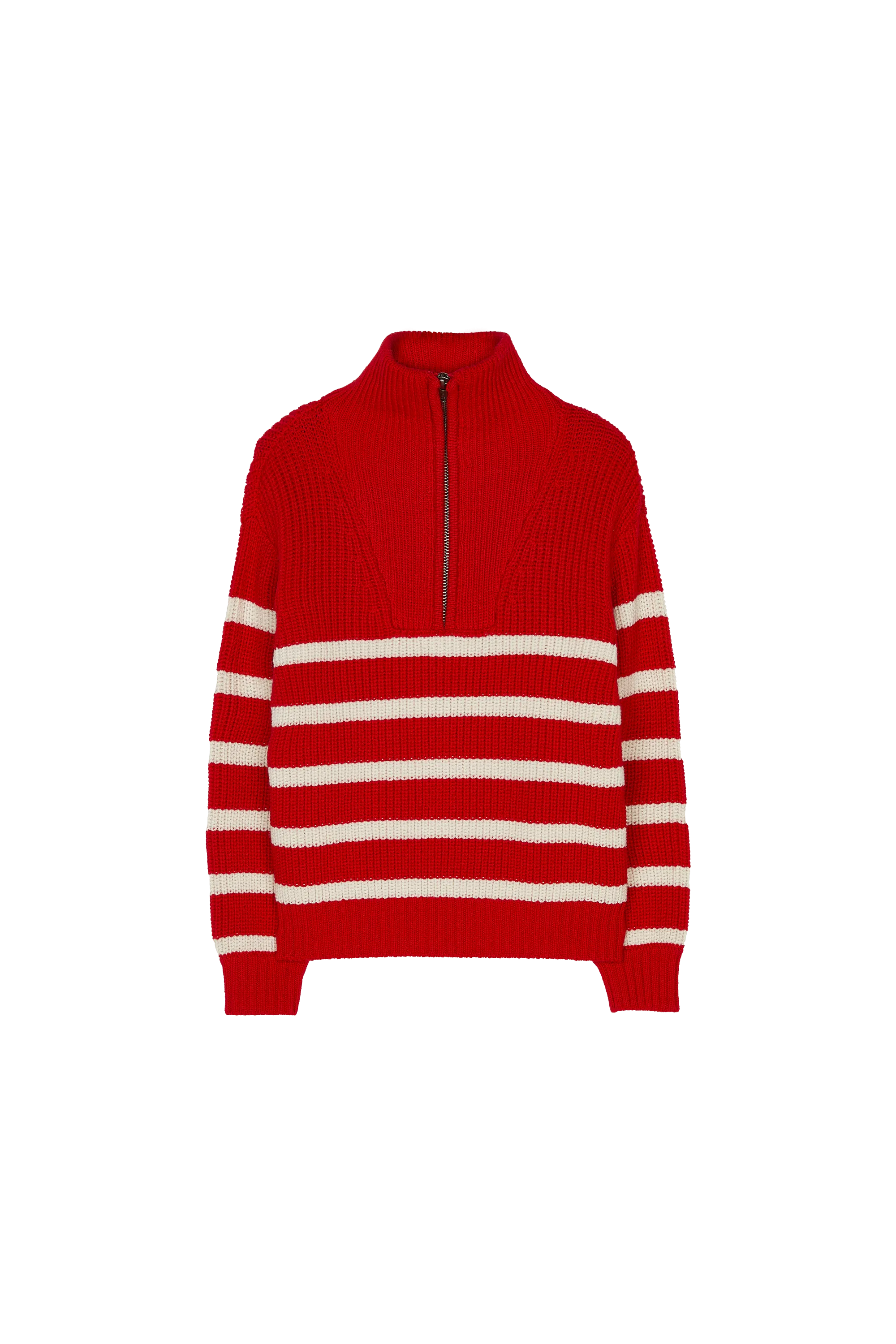 SASHA Red/Ecru Stripes - Half Zipped Jumper