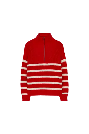 SASHA Red/Ecru Stripes - Half Zipped Jumper