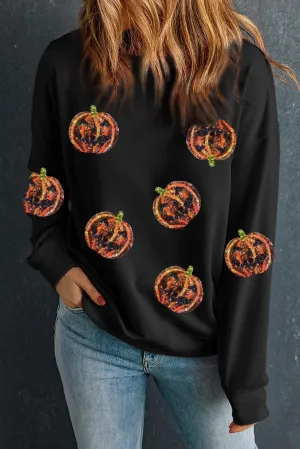 Sequin Halloween Orange Pumpkins Sweatshirt