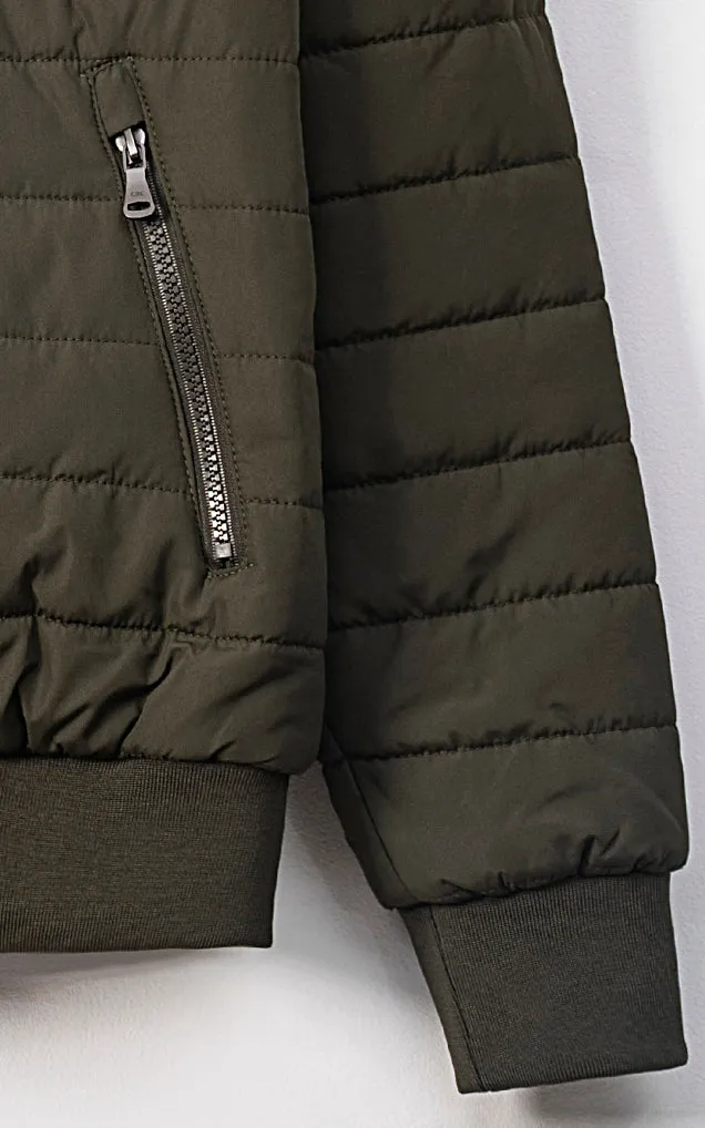 SIGNATURE AUSTIN MARTIN PUFFER JACKET FULL SLEEVE OLIVE GREEN