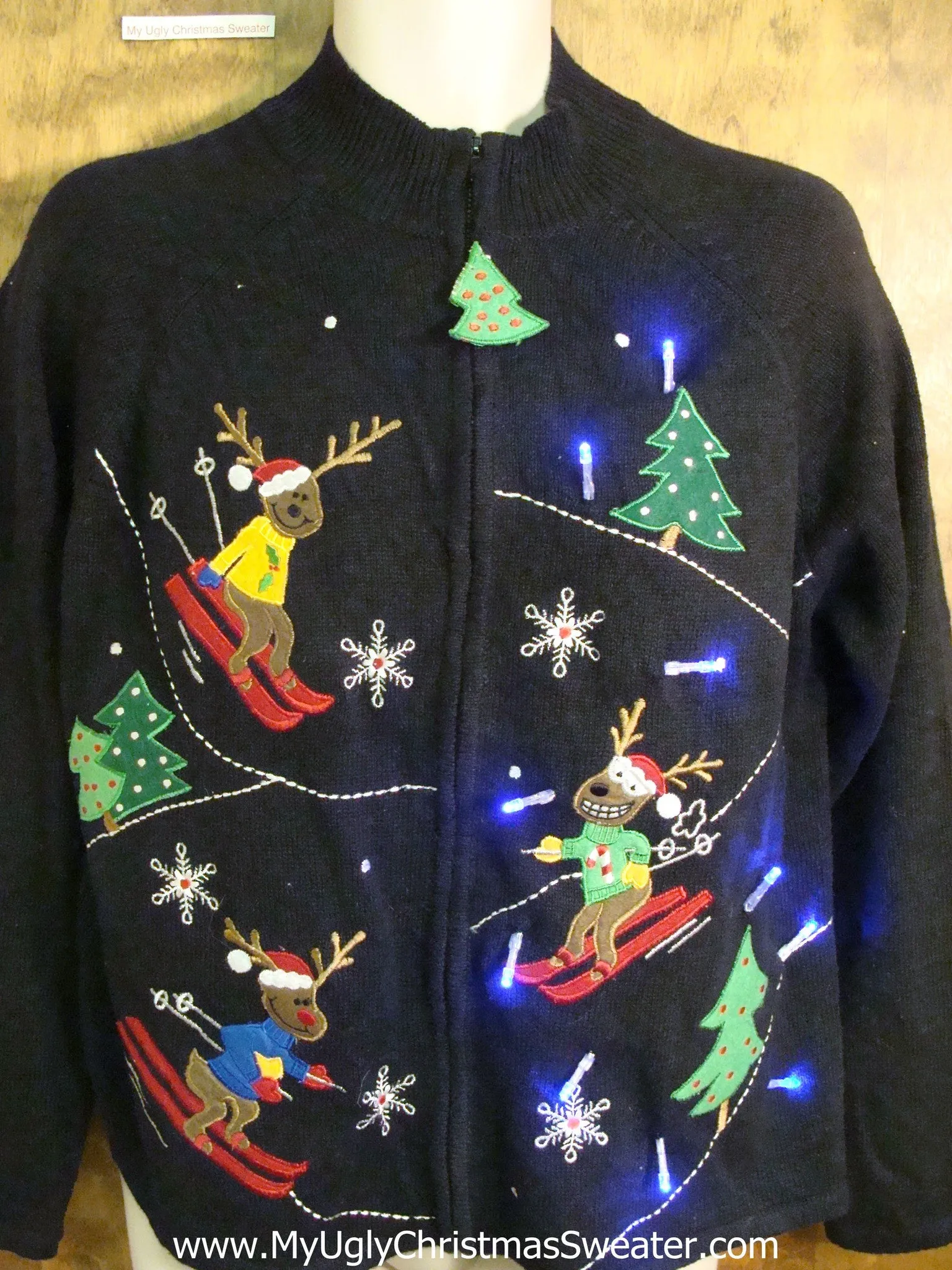 Skiing Reindeer Light Up Cheesy Christmas Sweater