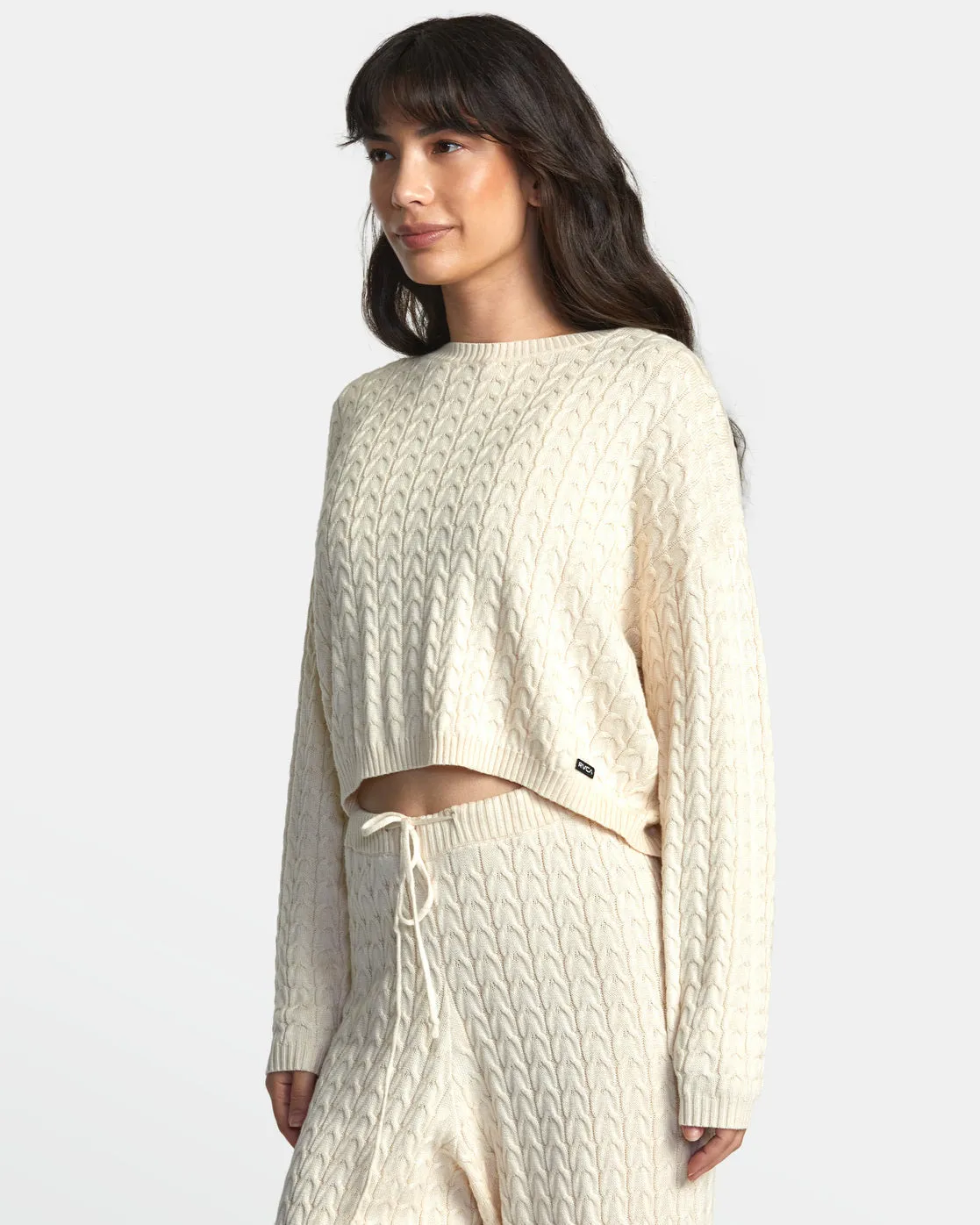 Soft Cable Cropped Sweater - Latte