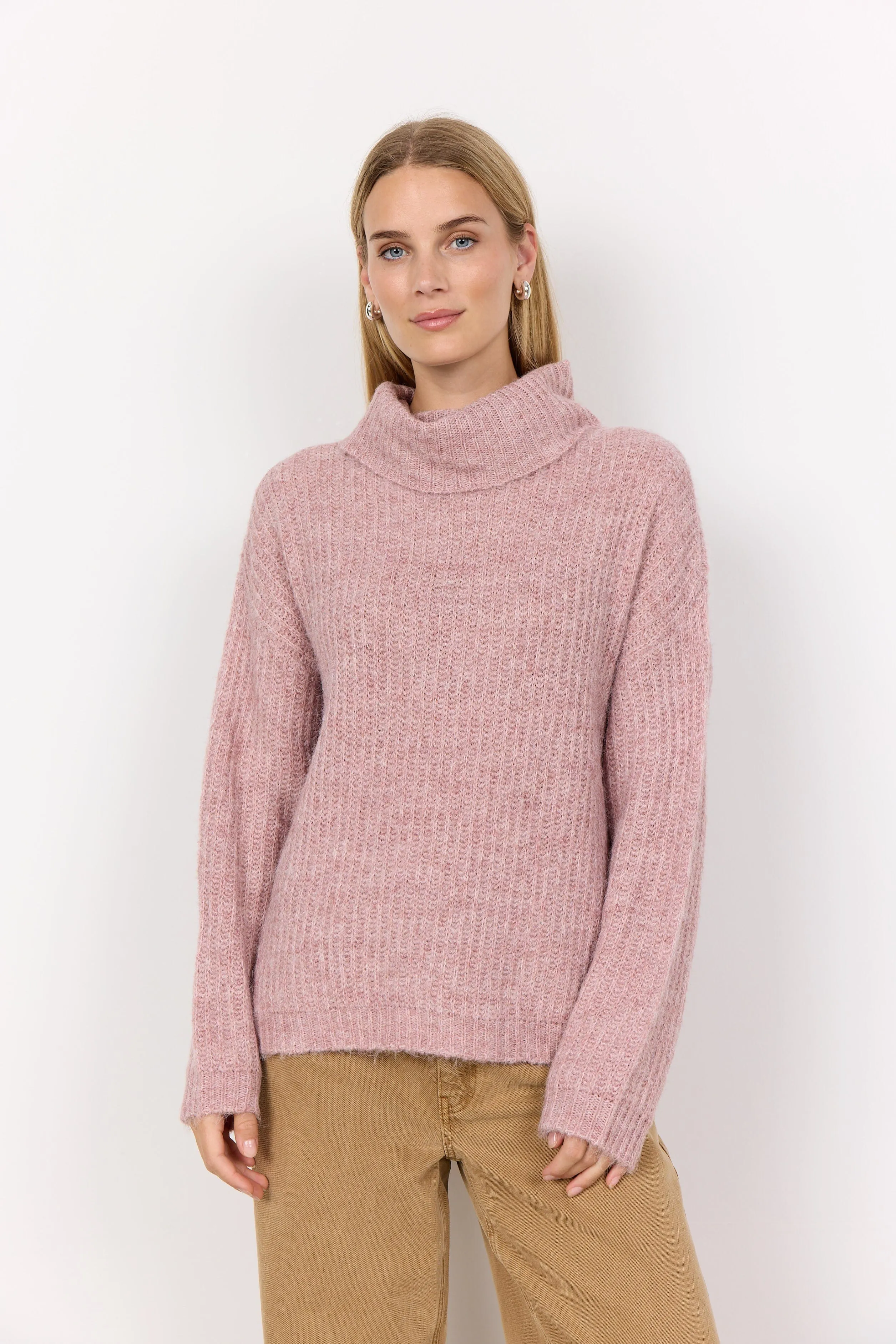 Soya Concept Cowl Neck Jumper Dusky Pink