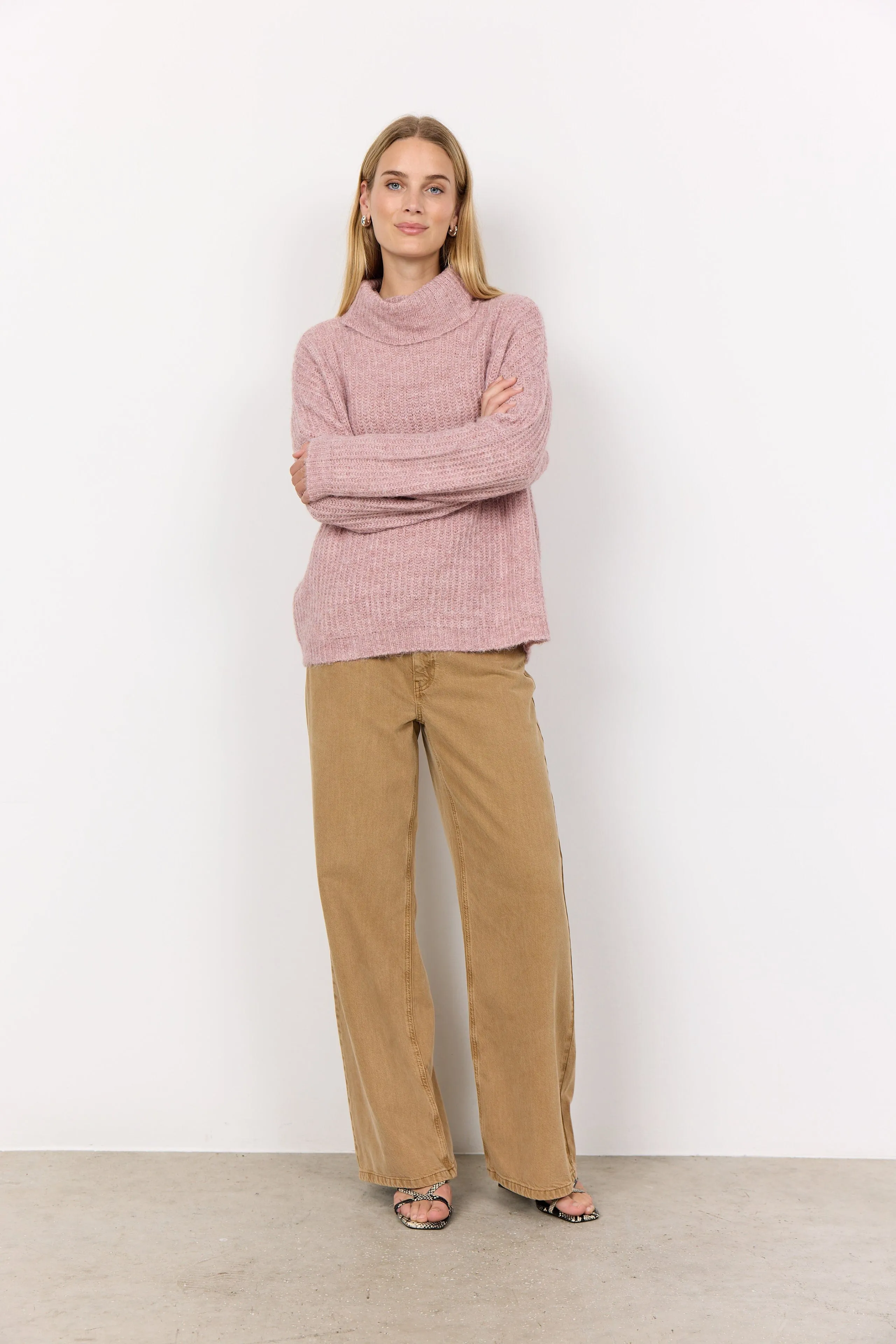 Soya Concept Cowl Neck Jumper Dusky Pink