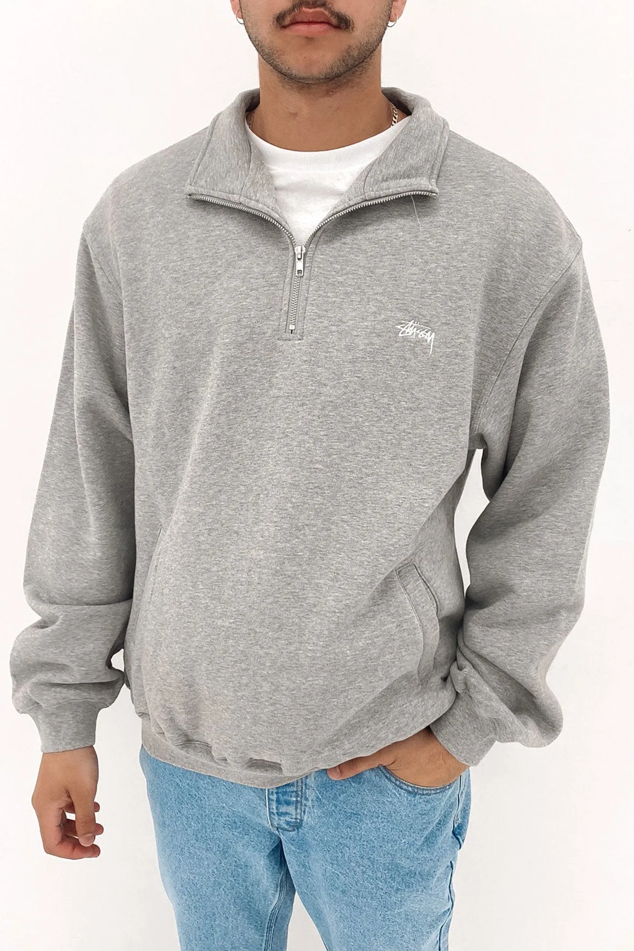 Stock Logo Mock Neck Fleece Grey Marle