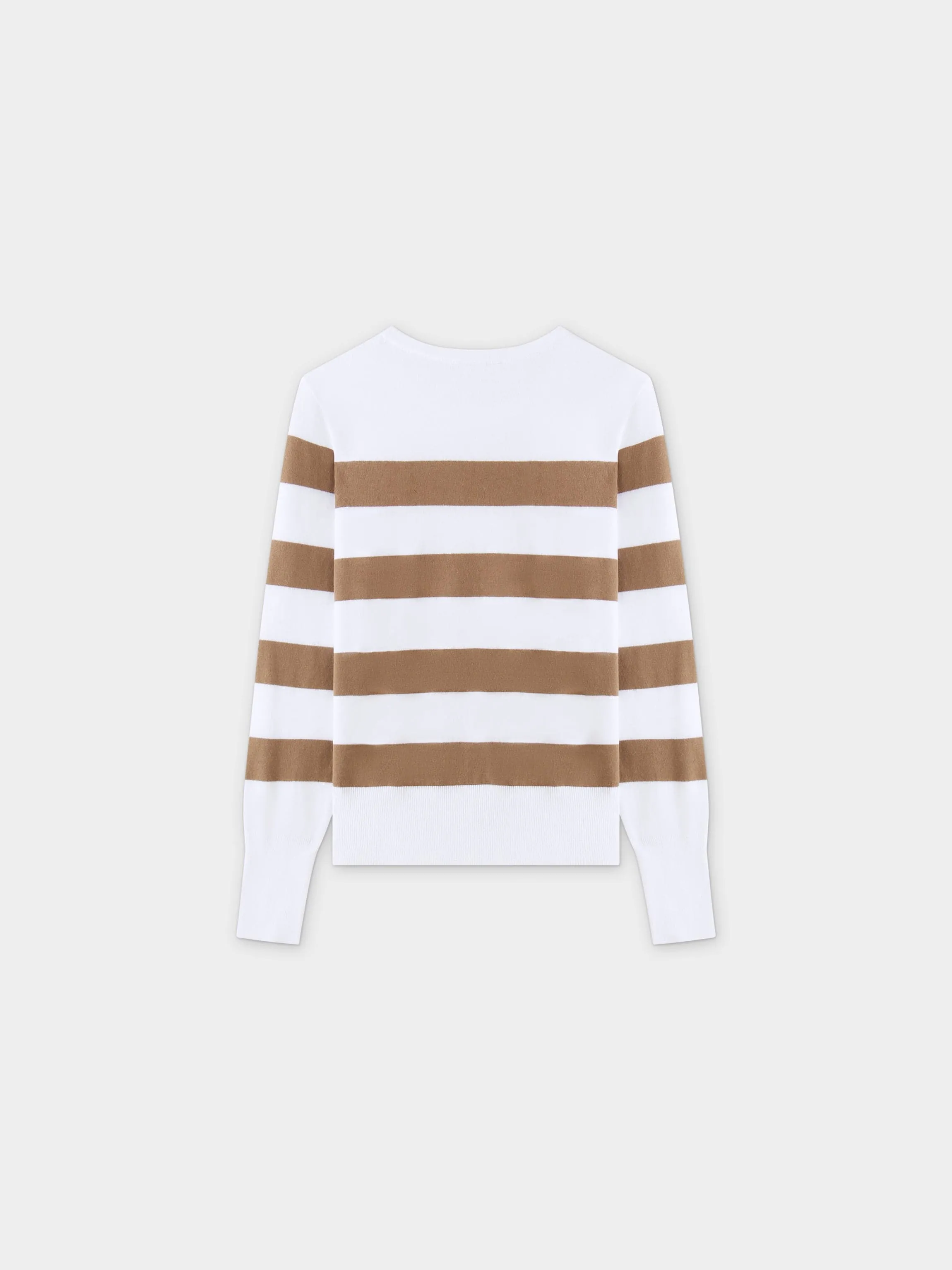 Striped Cotton Sweater-Tan