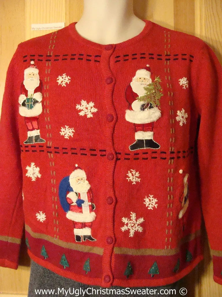 Tacky Christmas Sweater Party Ugly Sweater with festive Snowflakes and Santas (f998)