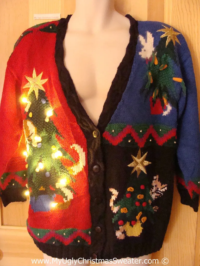 Tacky Ugly Christmas Sweater with Bunny, Cat, Mouse (all with their own food decorations!) and with Lights  (g117)