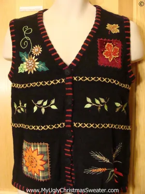 Tacky Ugly Year Round Sweater Vest Fall Autumn Leaves Acorn