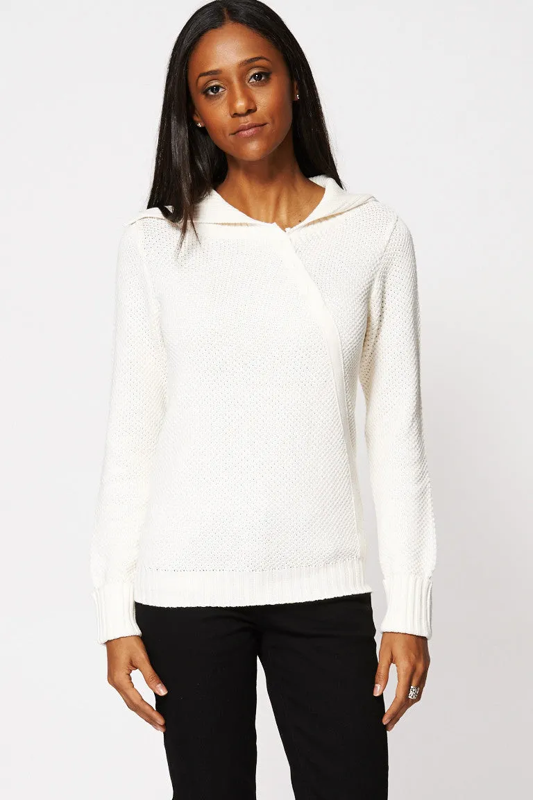 Textured Turn Down Open Collar Jumper Ex-Branded