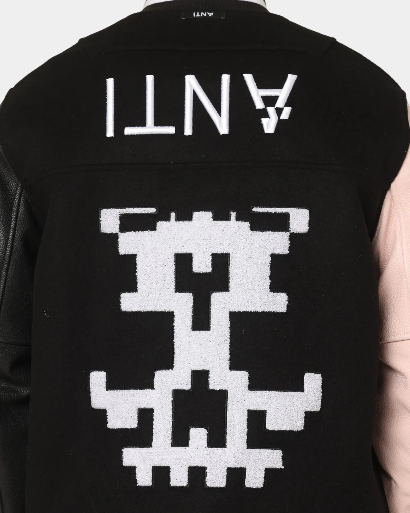 The Anti Order Dead Pixel Leather Varsity Jacket Black/Pink