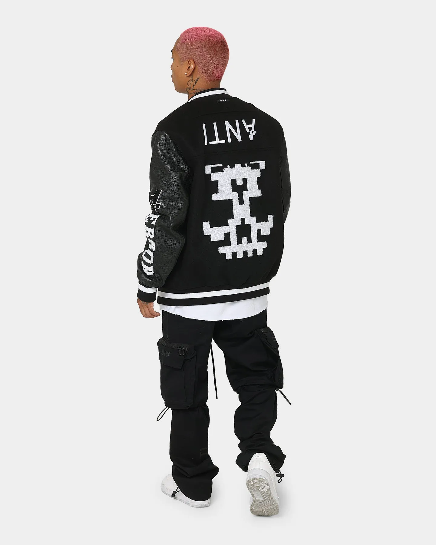 The Anti Order Dead Pixel Leather Varsity Jacket Black/White