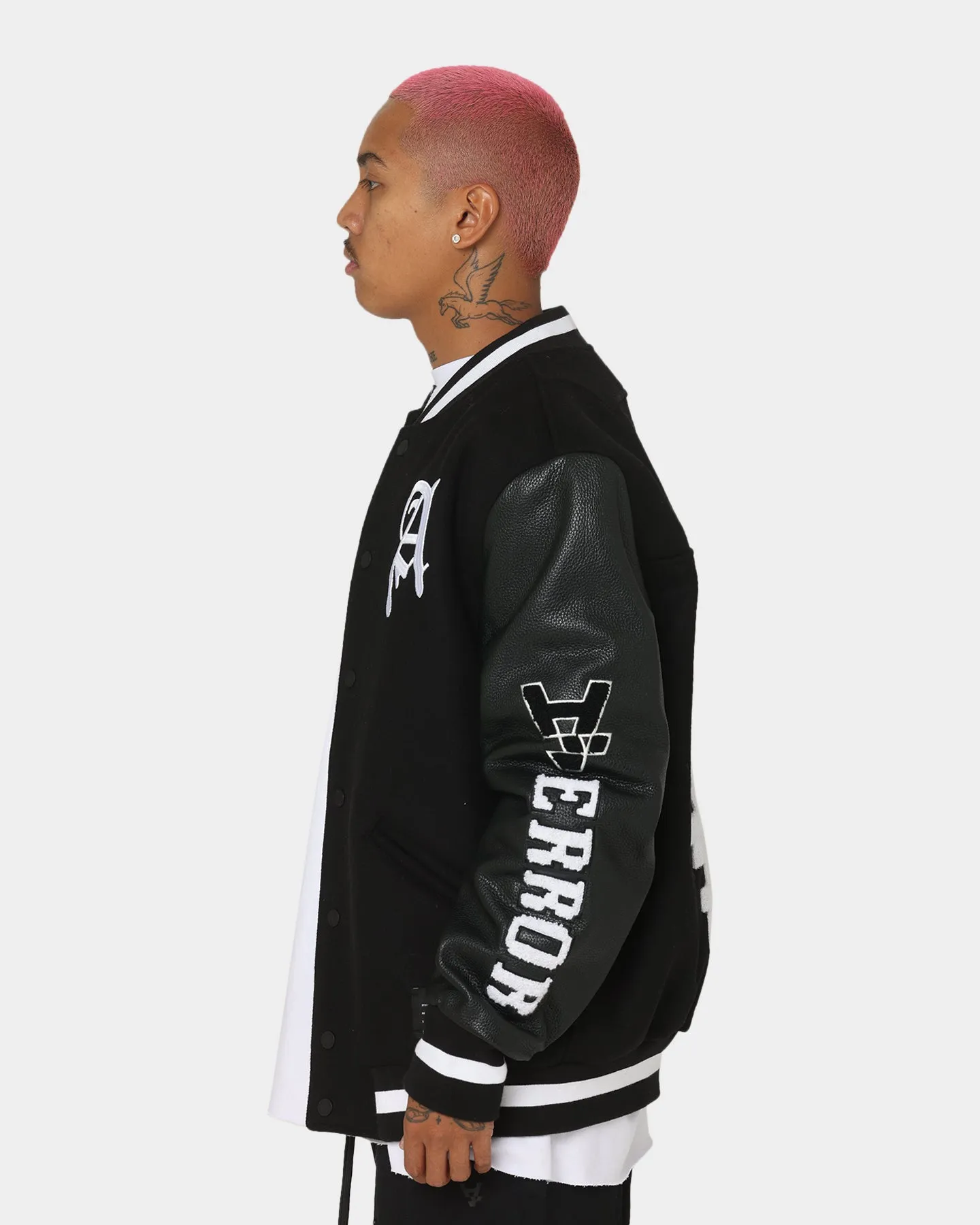 The Anti Order Dead Pixel Leather Varsity Jacket Black/White