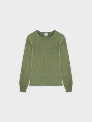 Thin Knit Crew Sweater-Heathered Green